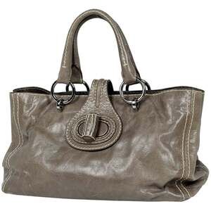 Prada PRADA Logo Plate Handbag Leather Gray BN2067 Women's
